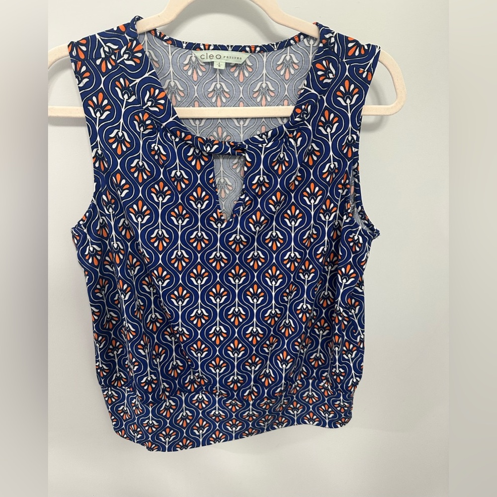 8/$20 Cleo Sleeveless Top with Blue and Orange Design